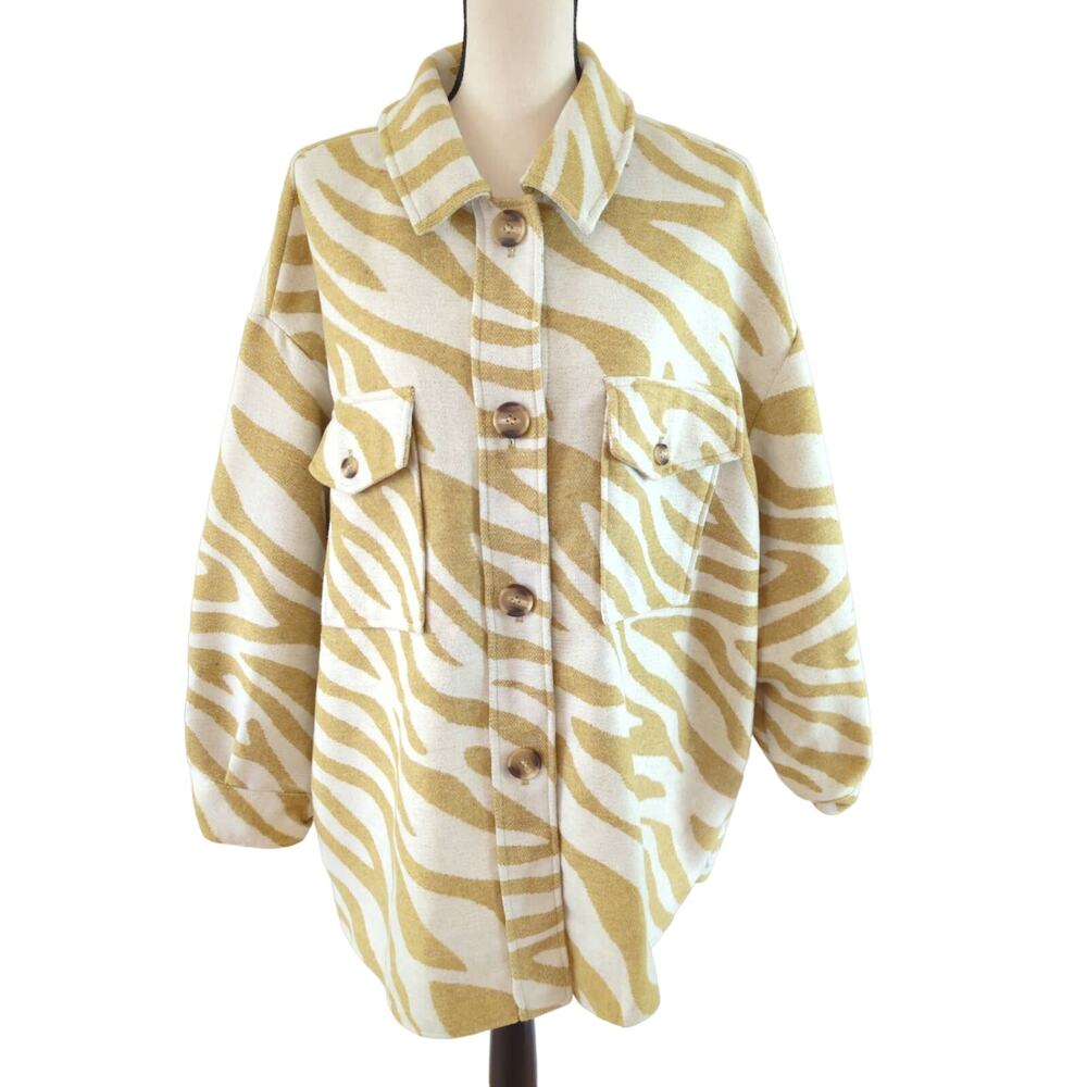 Scoop NYC Gold White Zebra Print Wool Blend Shacket Size XL